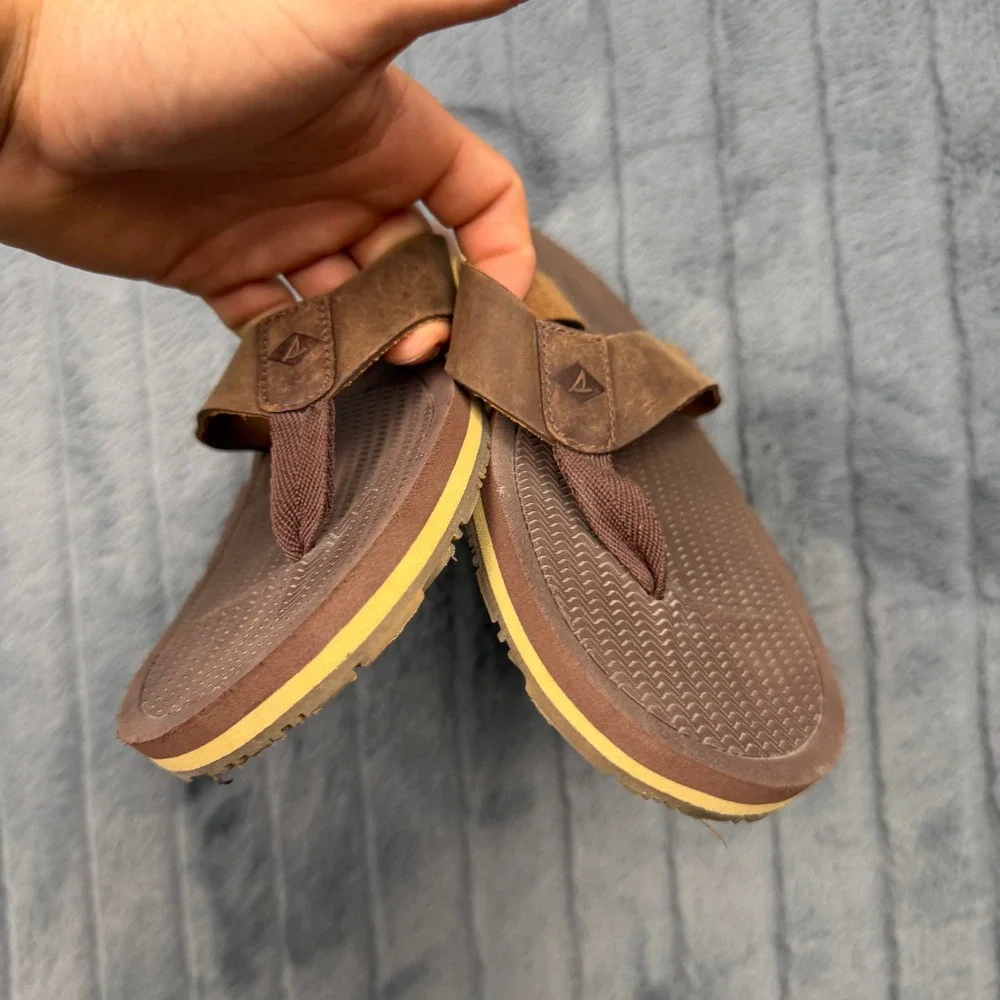 Sperry Top-Sider Mens Brown Leather Flip Flop Sandals STS17553 Size 9M